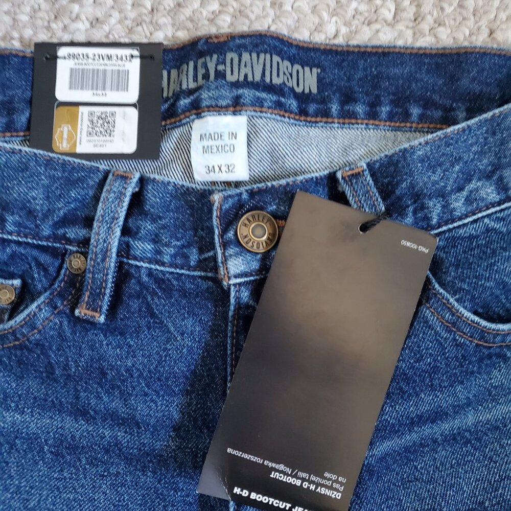 NEW: Harley-Davidson Genuine MotorClothes Bootcut Jeans Blue Denim Logo 34x32 - Picture 5 of 6